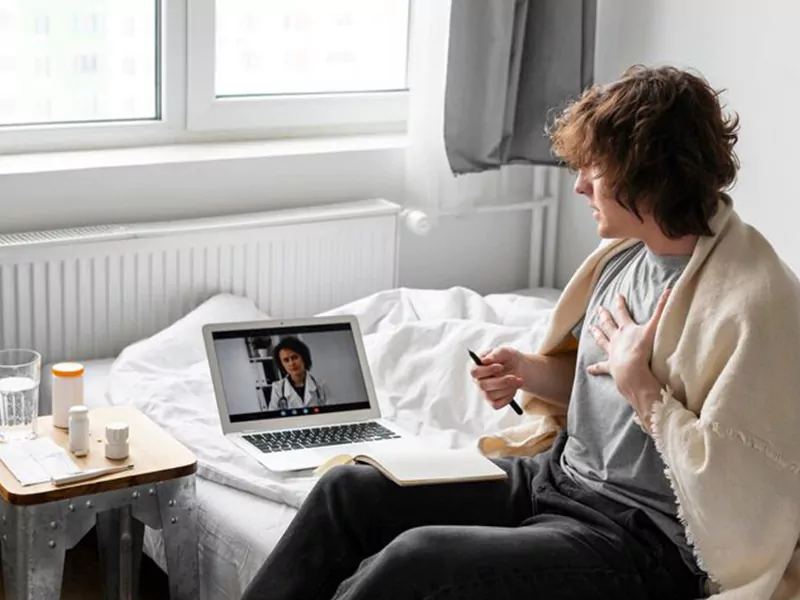 Patient attending a private virtual psychiatry appointment from home